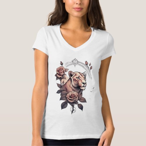 Wild Grace Lioness Rose Tattoo Design T_Shirt