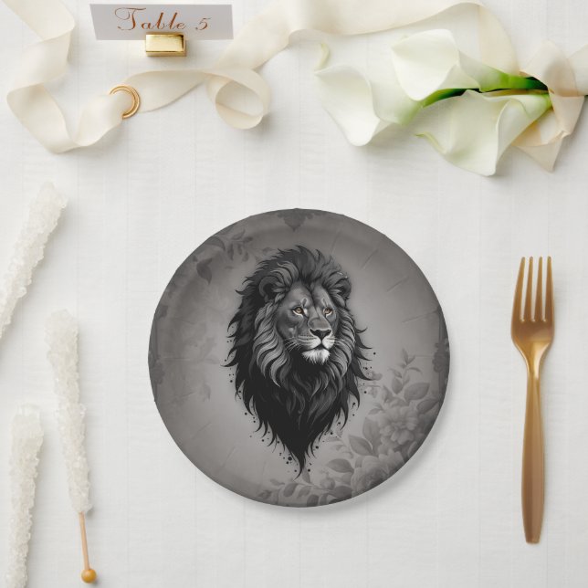 Wild Grace: striking portrait of a lion Paper Plates (Wedding)