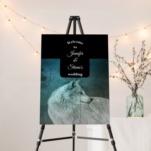 Wild Gray Wolf in a Dark Forest Wedding Welcome Foam Board