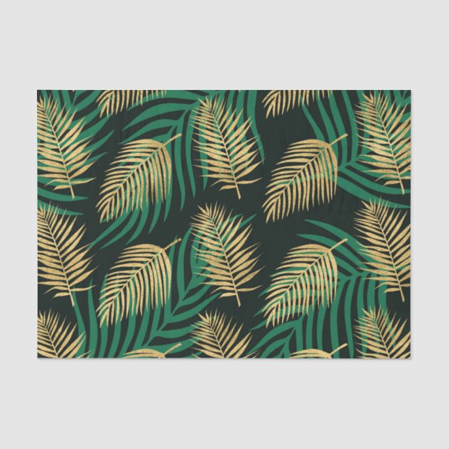Wild Green and Gold Leaves Against Black Tissue Paper (Front)