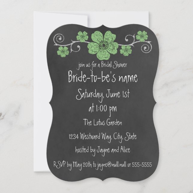 Wild Green Roses Chalkboard Bridal Invitation (Front)