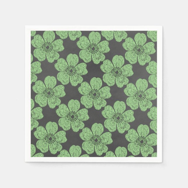 Wild Green Roses Chalkboard Paper Napkins (Front)