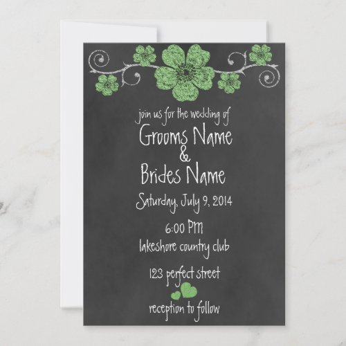 Wild Green Roses Chalkboard Wedding Invitation