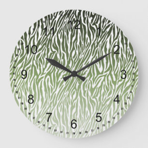 Wild Green Zebra Print Ombre Large Clock