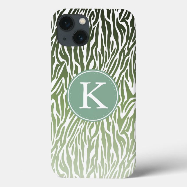 Wild Green Zebra Print Ombre Monogram Case-Mate iPhone Case (Back)