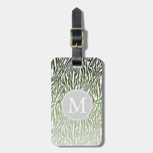 Wild Green Zebra Print Ombre Monogram Luggage Tag