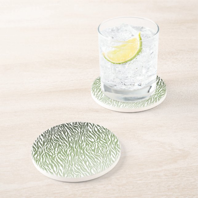 Wild Green Zebra Print Ombre Sandstone Coaster (Side)