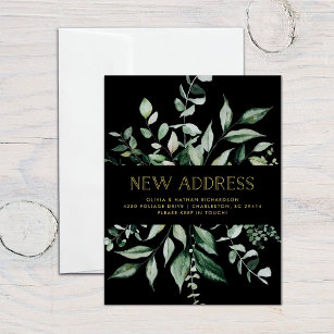 Wild Greenery Black   Moving Announcement Postcard