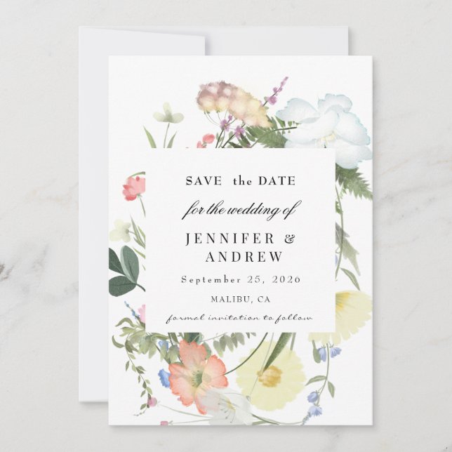 Wild Greenery Flowers | Wildflower Wedding  Save The Date (Front)