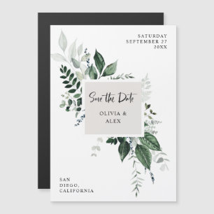 Wild Greenery Modern Botanical Save the Date Magnetic Invitation