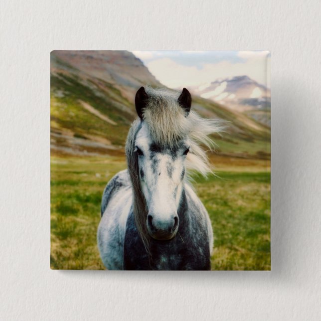 Wild Grey Horse in the Mountains Button (Front)