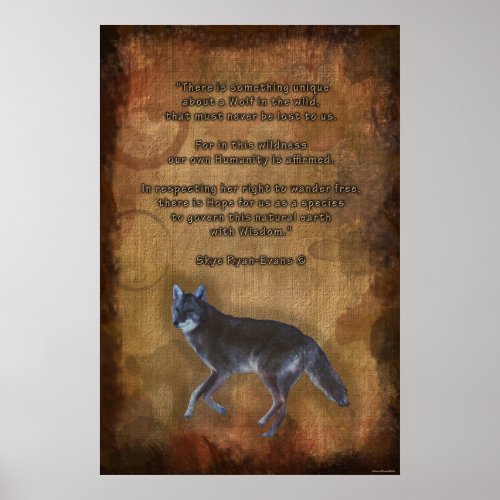Wild Grey Wolf and Eco Poem Grunge Print