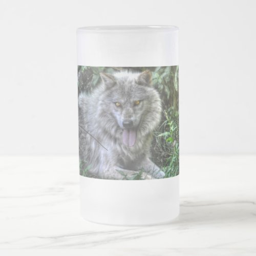 Wild Grey Wolf Animal_lover Design Frosted Glass Beer Mug