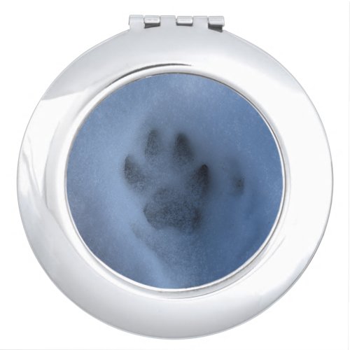 Wild Grey Wolf Paw Print in Winter Snow Compact Mirror