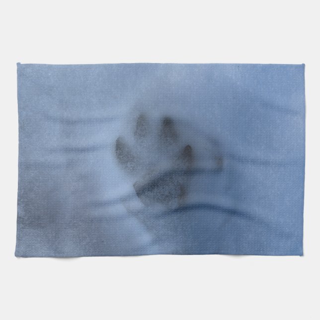 Wild Grey Wolf Paw Print in Winter Snow Kitchen Towel (Horizontal)