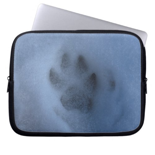 Wild Grey Wolf Paw Print in Winter Snow Laptop Sleeve