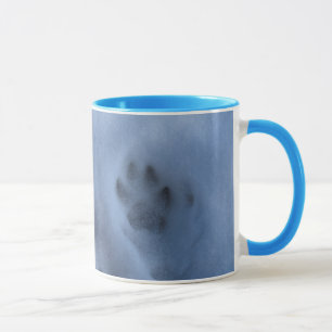 Wild Grey Wolf Paw Print in Winter Snow Mug