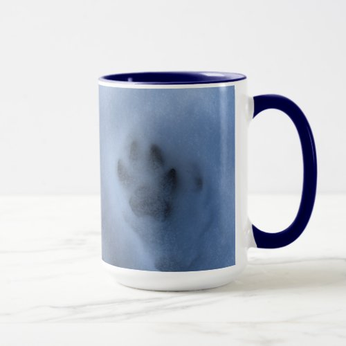 Wild Grey Wolf Paw Print in Winter Snow Mug