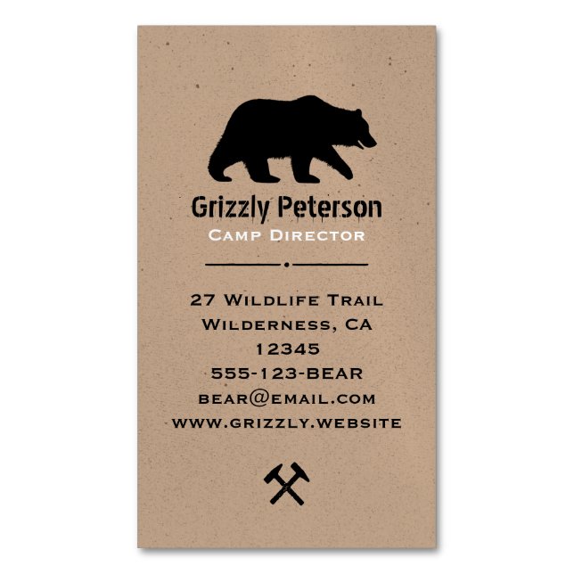Wild Grizzly Bear Silhouette | Nature Wildlife Magnetic Business Card (Front Vertical)
