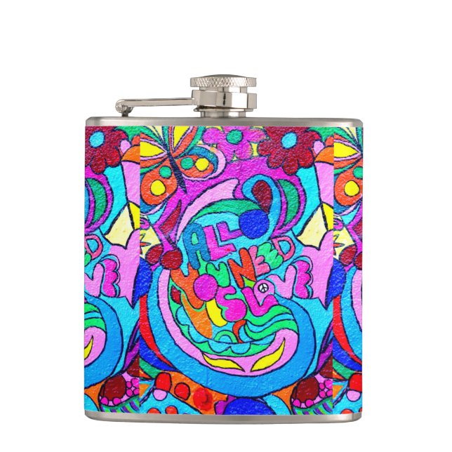 wild groovy colors peace love flask (Front)