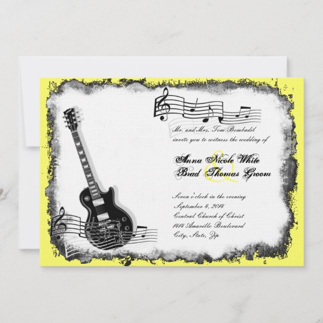 Wild Guitar Yellow Music Wedding Invitation (Front)