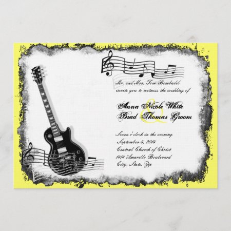 Wild Guitar Yellow Music Wedding Invitation