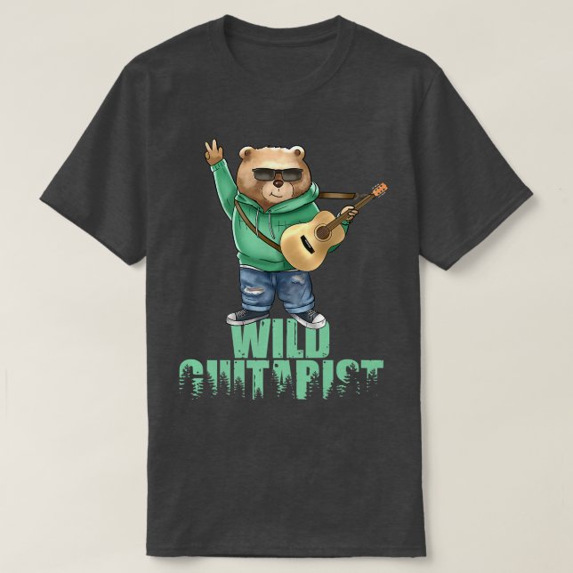 Wild GuitaristFunny Bear Guitar Player Premium  T-Shirt (Design Front)