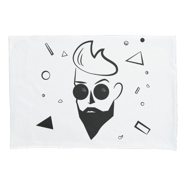 Wild Guy - Sketched Man in Black, White & Blue Pillow Case (Front)
