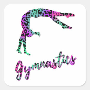 Wild Gymnastics Girl Animal Print Gymnastics Square Sticker