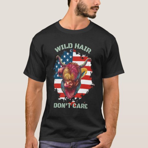 Wild Hair Don't Care Highland Cow Print For Women T-Shirt