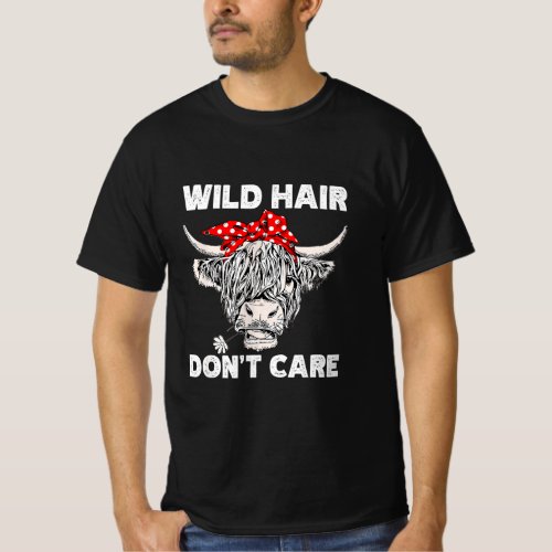 Wild Hair Dont Care T Funny Highland Cow Present  T_Shirt