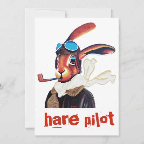 Wild hare dressed in a pilots uniform hare pilot card