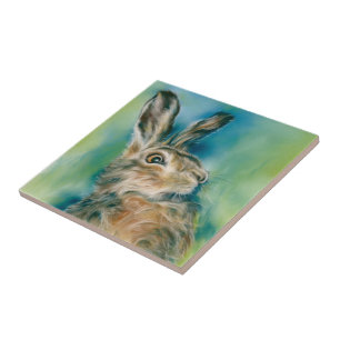 Wild Hare Exuberance Pastel Art Ceramic Tile