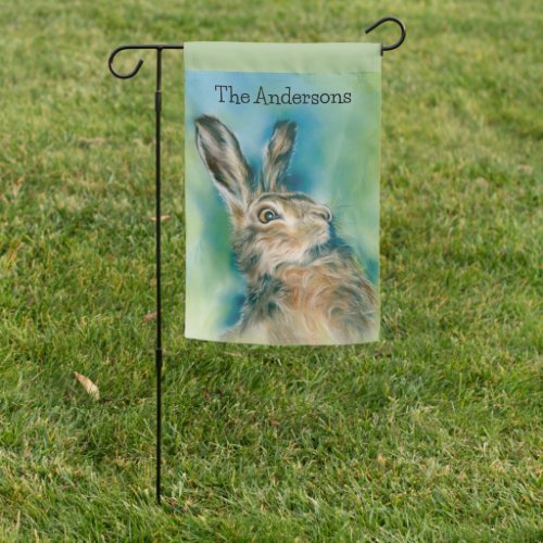 Wild Hare Exuberance Pastel Art Custom Name Garden Flag