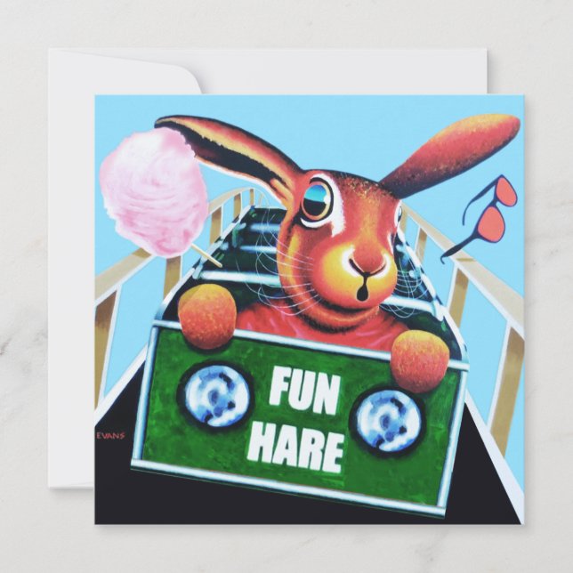 Wild hare on a roller coaster having fun card (Front)