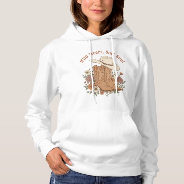 Wild Heart Soft Soul Cowgirl Boots Western Floral Hoodie (Front)