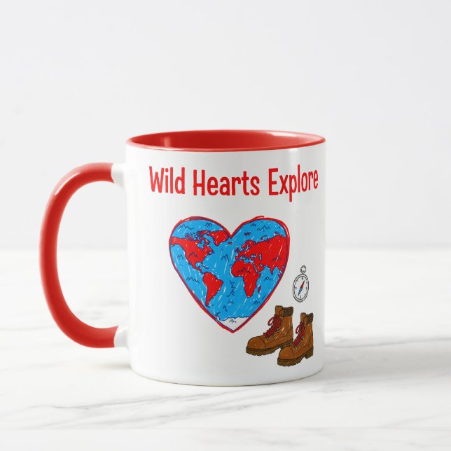 Wild Hearts Explore Map and Hiking Boots Art Mug (Left)