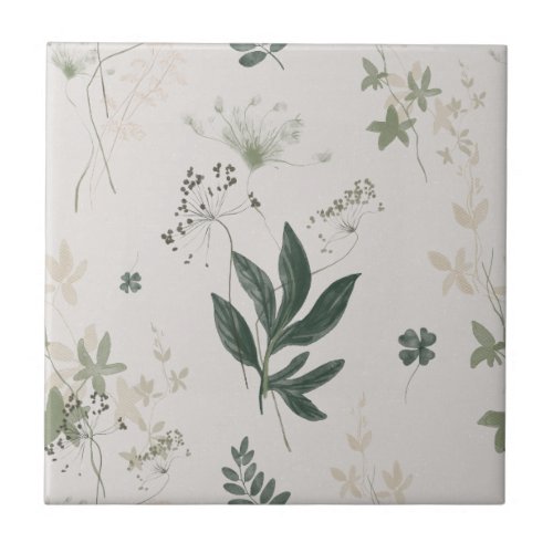 Wild Herb with Clover Meadow Seamless Ceramic Tile