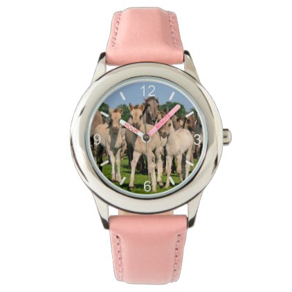 Wild Herd Grullo Dulmen Horses Foals -- dial-plate Wrist Watch