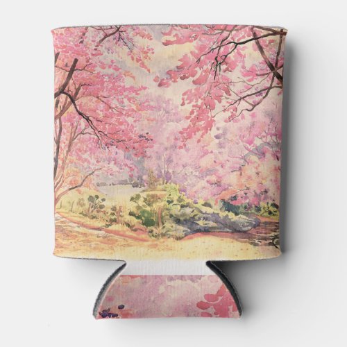 Wild Himalayan Cherry Watercolor Landscape Can Cooler