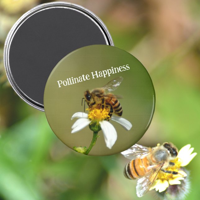 Wild Honeybee Pollinate Happiness Photographic Magnet (Creator Uploaded)