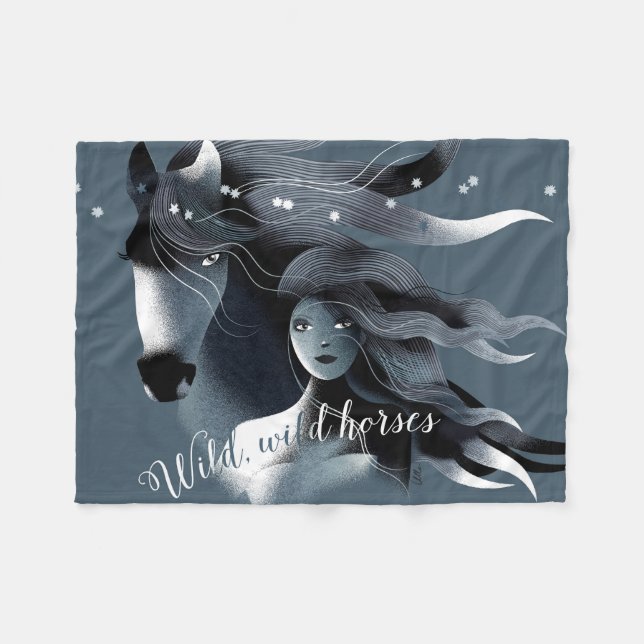 Wild Horse and a Girl Fleece Blanket (Front (Horizontal))