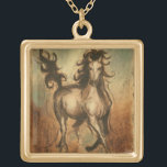 Wild Horse and Warm Colors Gold Plated Necklace<br><div class="desc">Ethan Harper is known for his abstract paintings. He likes painting horses and landscapes and this picture is no exception. The sharpness of the ink used on of the wild horse blends perfectly with warm colors in the background.</div>