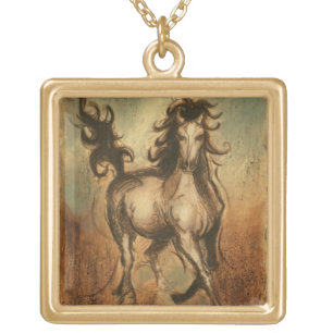 Wild Horse and Warm Colors Gold Plated Necklace