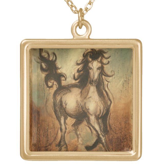 Wild Horse and Warm Colors Gold Plated Necklace (Front)