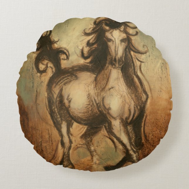 Wild Horse and Warm Colors Round Pillow (Front)