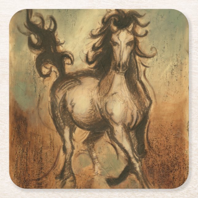 Wild Horse and Warm Colors Square Paper Coaster (Front)