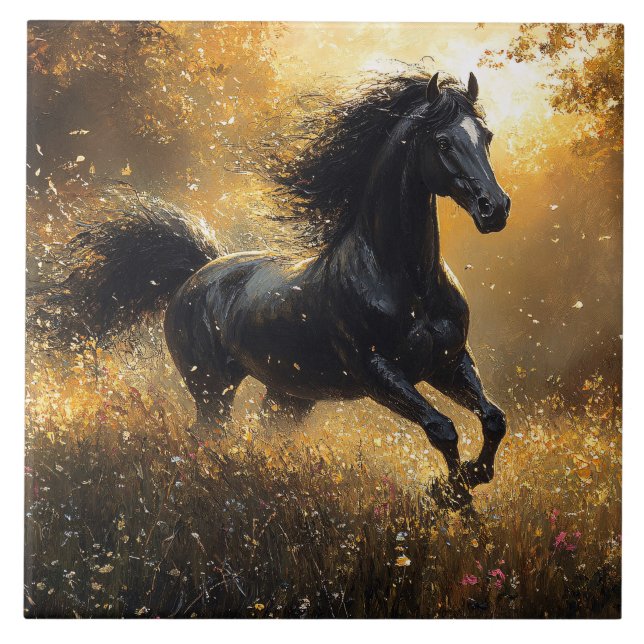 Wild Horse Black Stallion Mustang Ceramic Tile (Front)