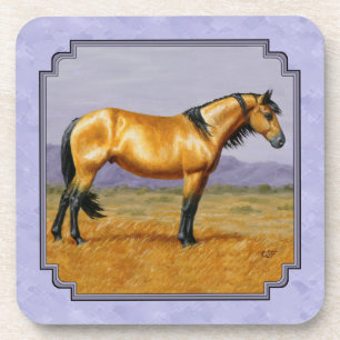 Wild Horse Buckskin Stallion Purple Beverage Coaster