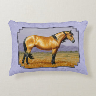 Wild Horse Buckskin Stallion Purple Decorative Pillow